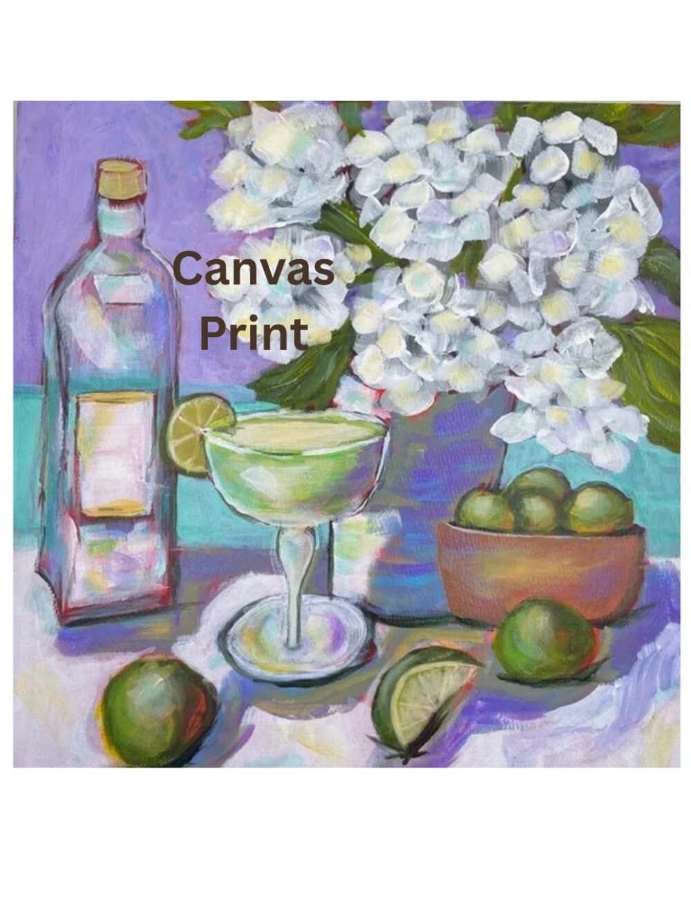 Hand Crafted Lime Cocktail Still Life in Yellow, Green, Purple, White